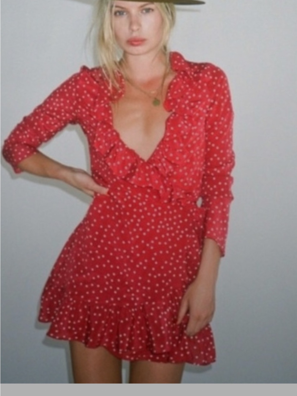 Realisation Par Red with White Polka Dot Ruffle Mini Dress